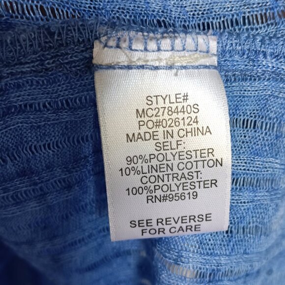 Babydoll Top Semi-Sheer Gauzy Blue Flaired Long Sleeve Lace Shoulders EUC Large - Picture 7 of 7